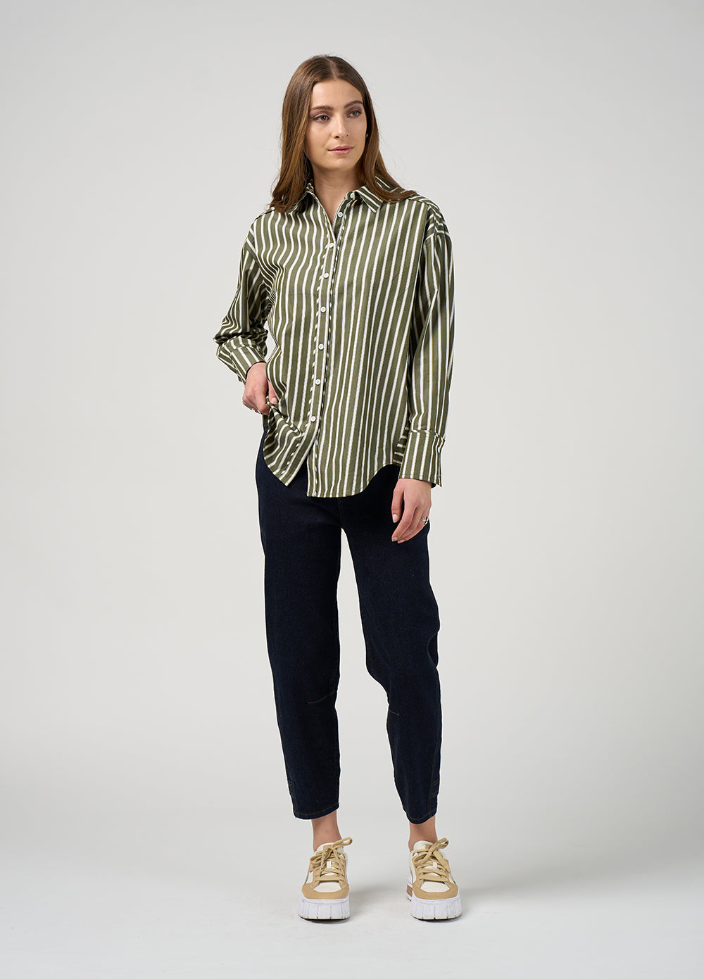 Madly Sweetly Directions Stripe Shirt Sage