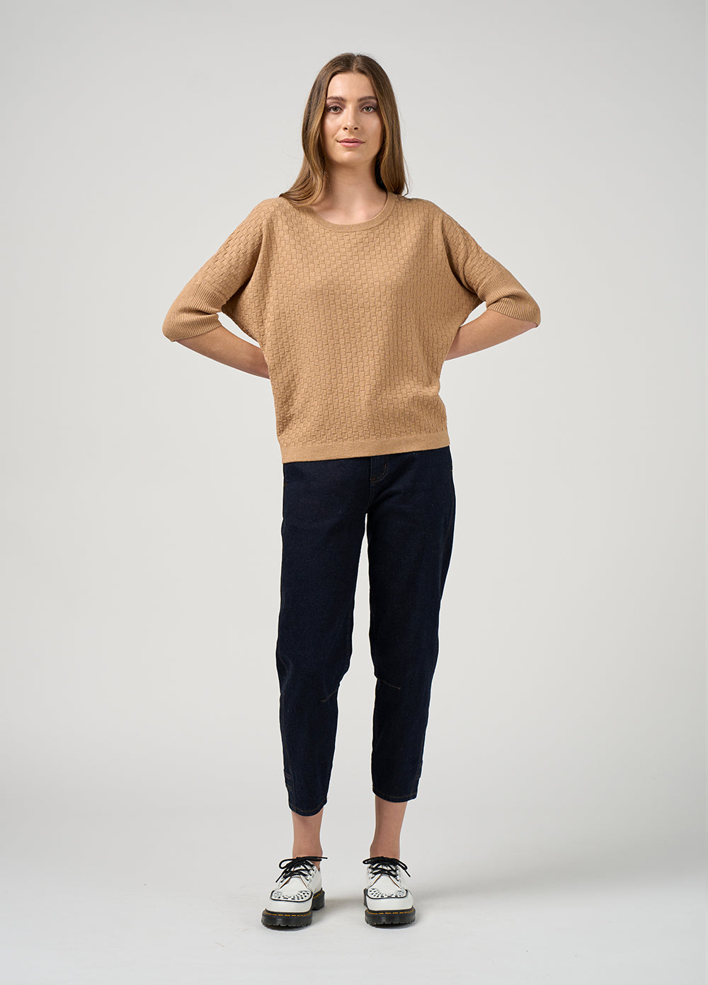 Madly Sweetly Switchboard Tee Camel