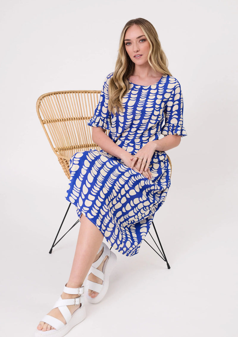 Lemon Tree Madonna Dress Cobalt Print