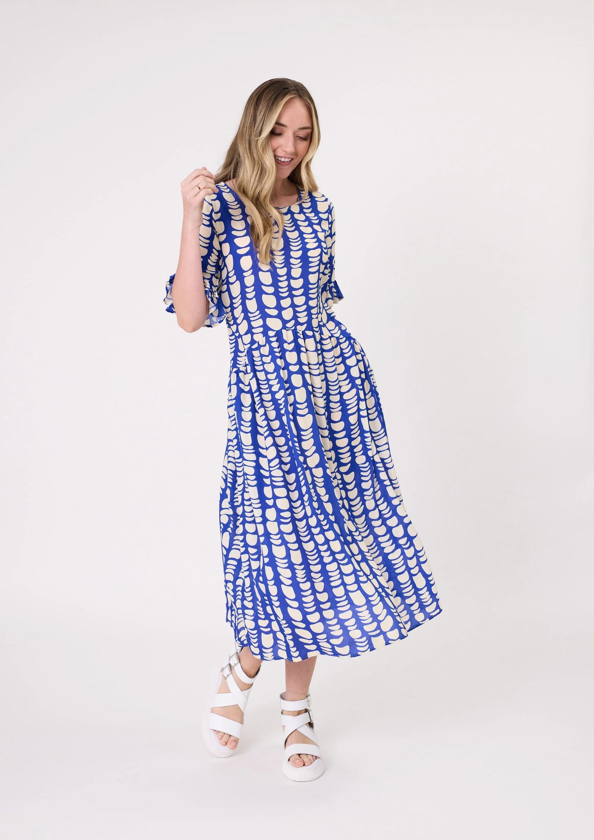 Lemon Tree Madonna Dress Cobalt Print
