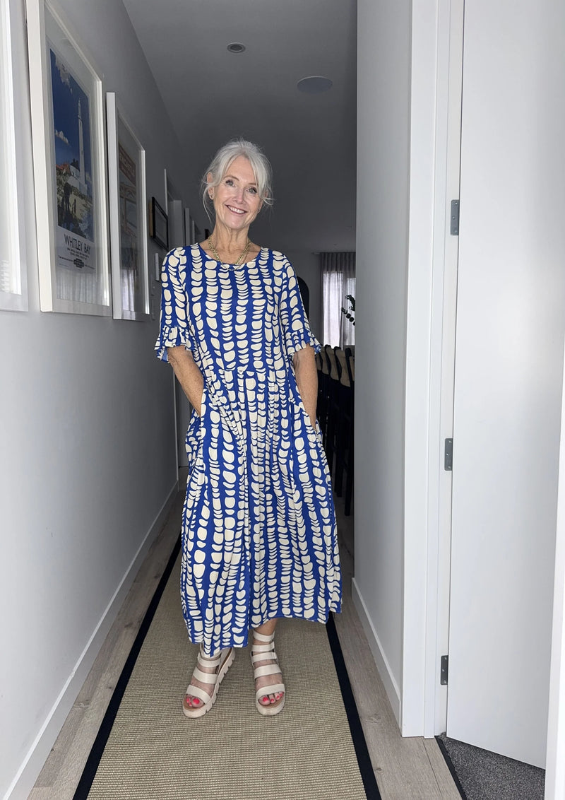 Lemon Tree Madonna Dress Cobalt Print