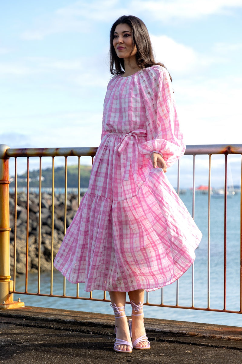 Augustine Madison Maxi Dress Pink Check