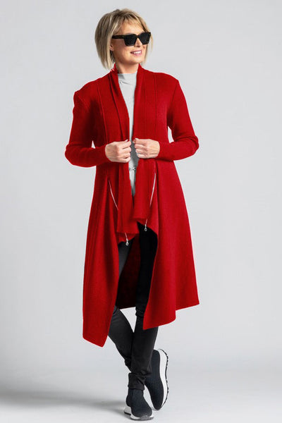 Paula Ryan Zipped Front Rib Cardigan Coat - Scarlet Red