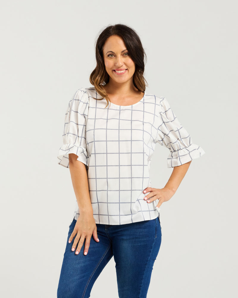 Seduce Sadie Top - White Grid