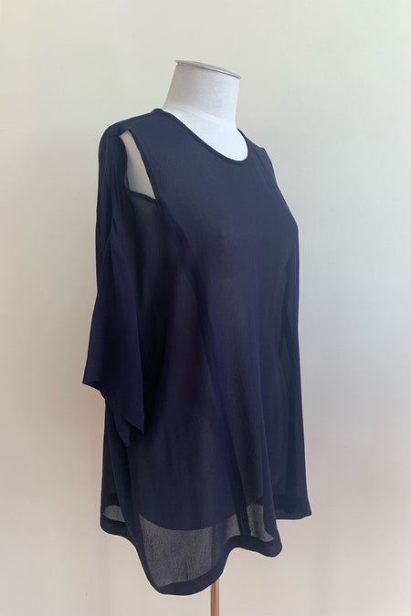Half Sleeve Angle Front Long Top-Navy