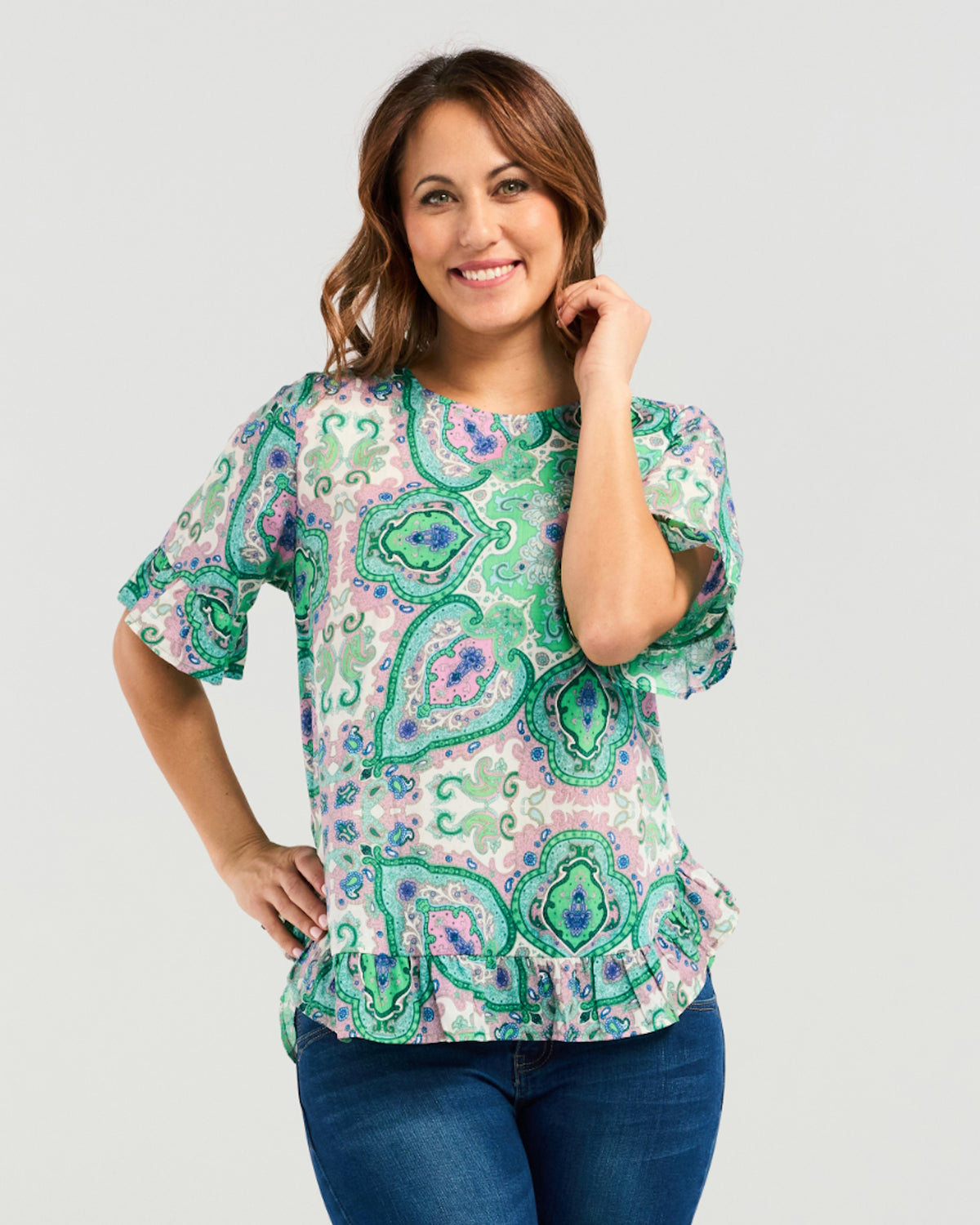 Zafina Leah Top - Green Paisley