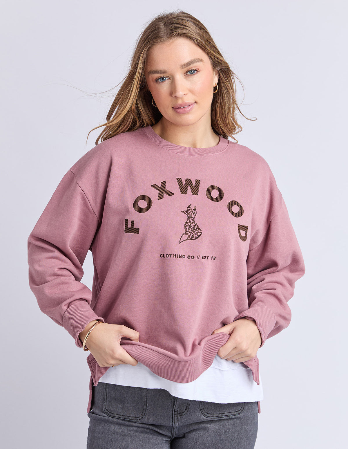 Foxwood Effortless Contrast Crew - Dusty Rose
