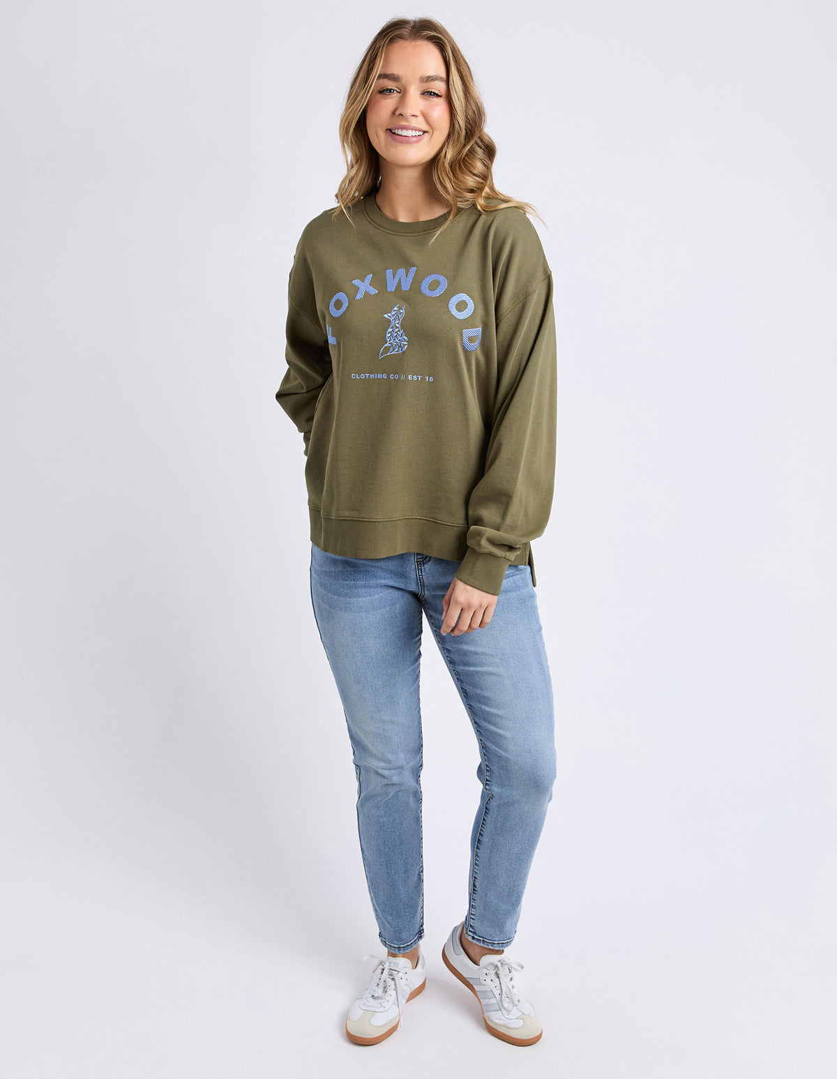 Foxwood Effortless Contrast Crew - Moss