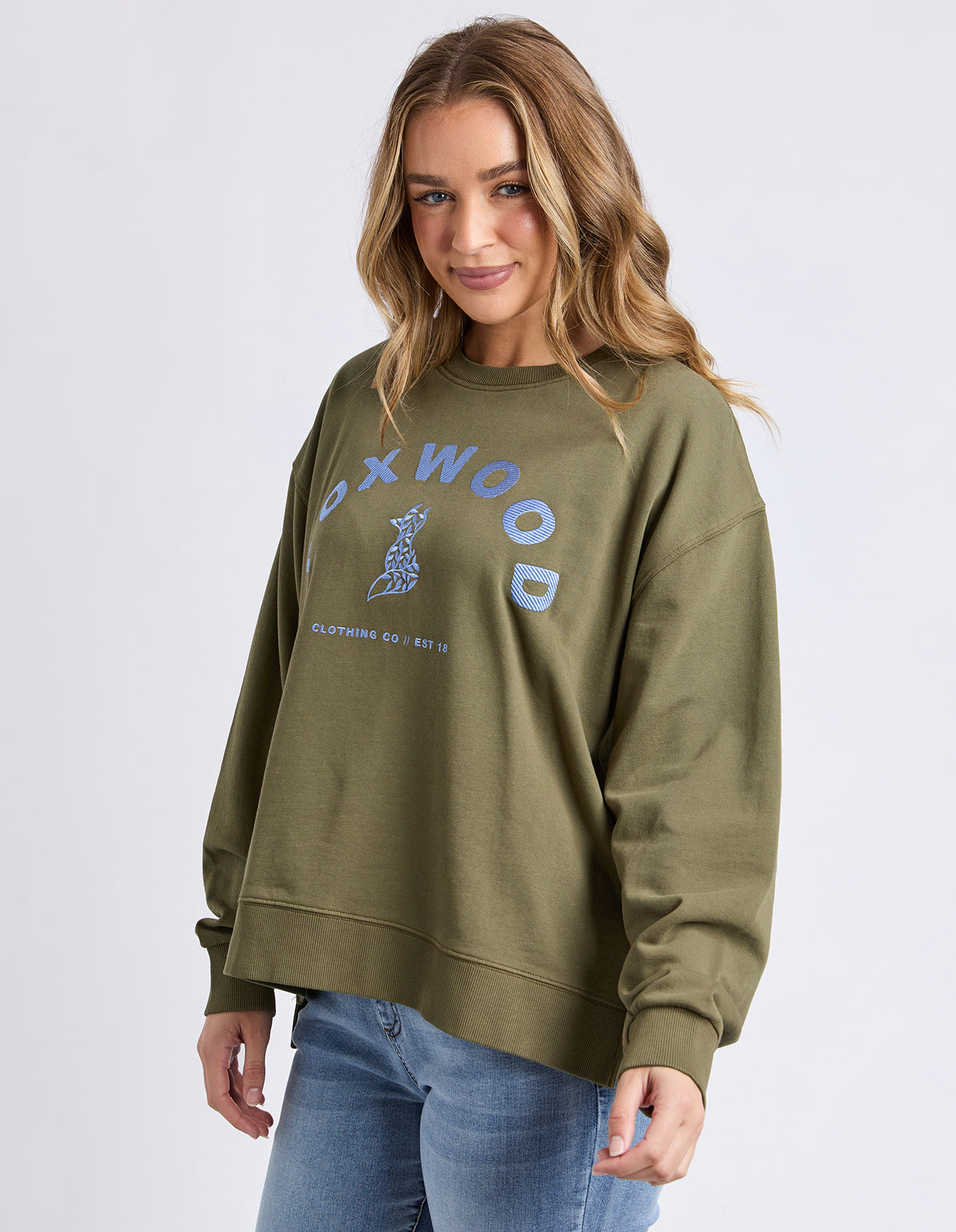 Foxwood Effortless Contrast Crew - Moss