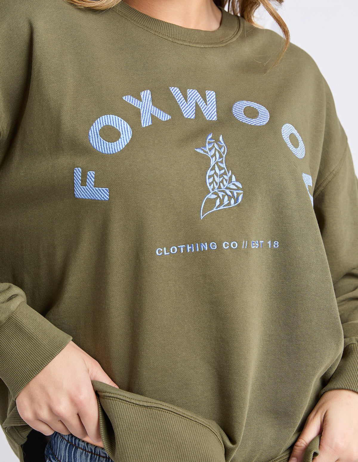 Foxwood Effortless Contrast Crew - Moss