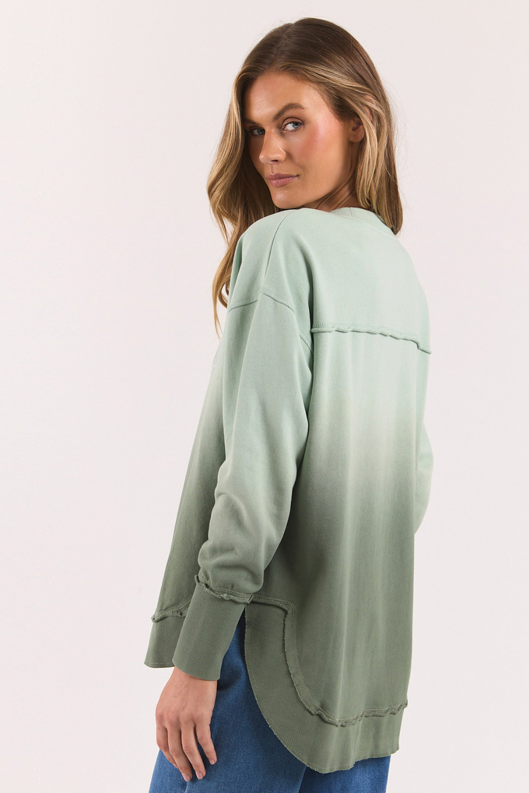 Foxwood Simplified Dip-Dye Crew Sage Ombre