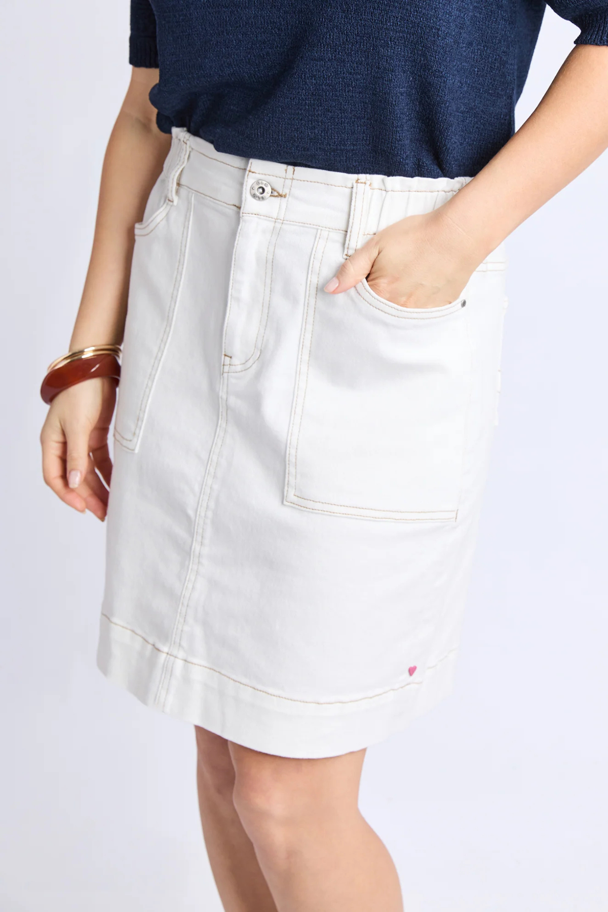 Elm Atlas Denim Skirt White