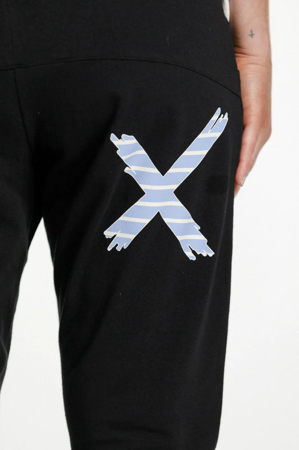 3/4 Apartment Pants - Black with Cerulean Stripe X