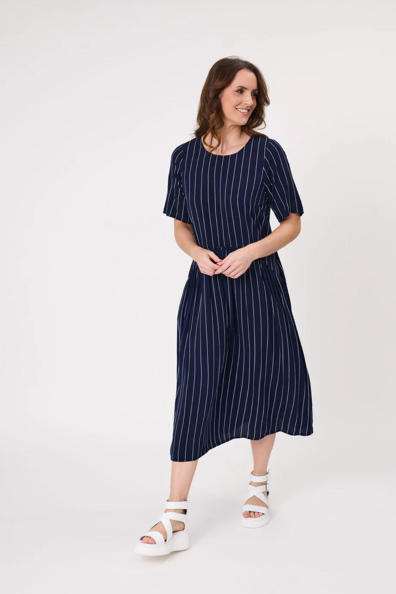Lemon Tree Monroe Dress- Navy Stripe