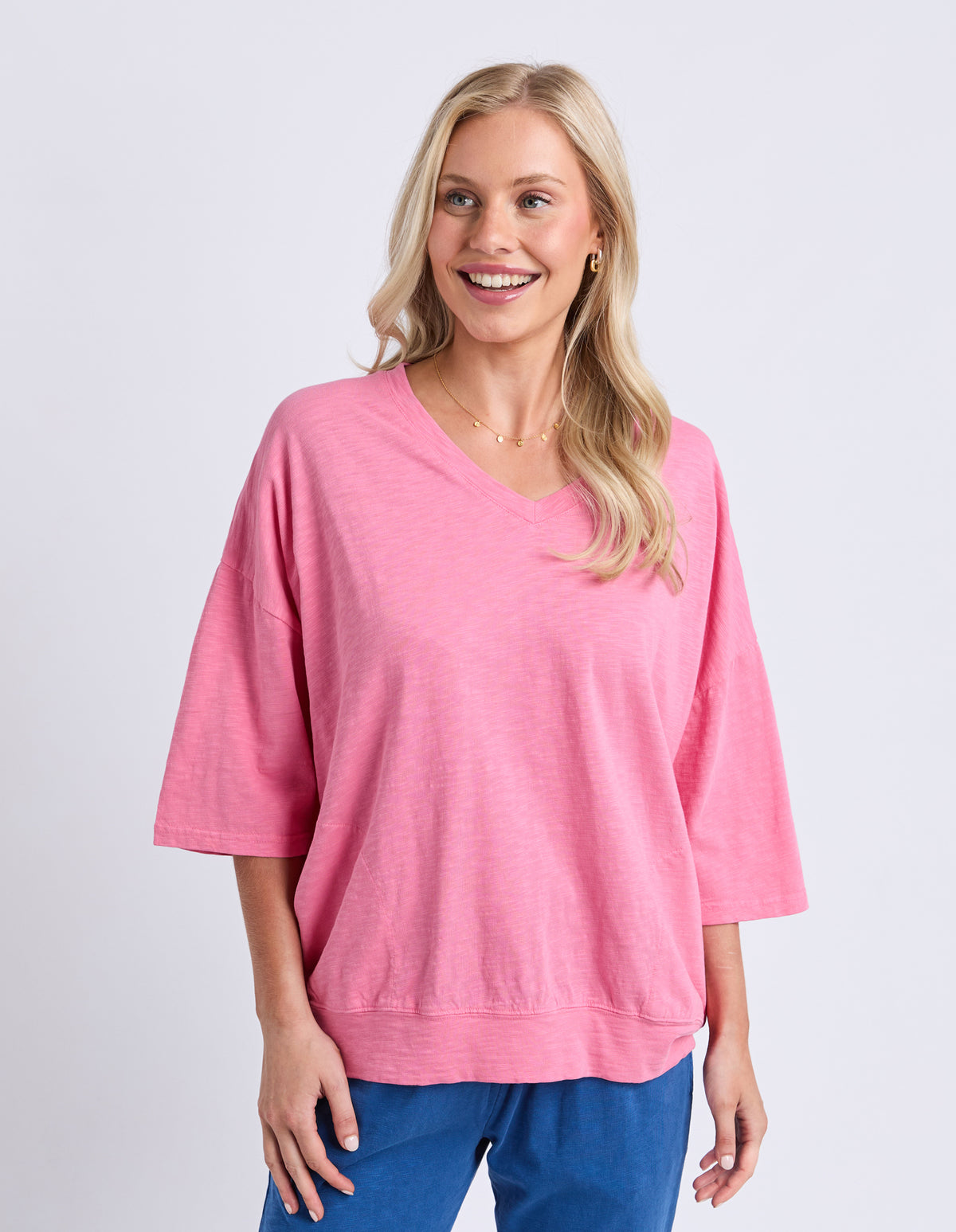 Elm Mazie Vee Neck Sweat Pink Leomande