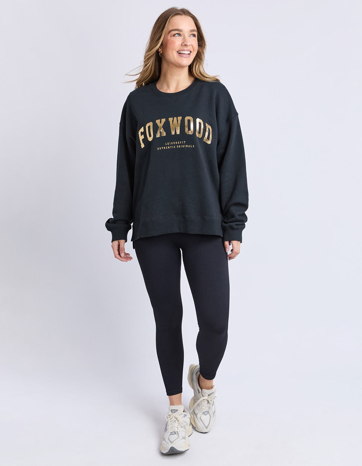 Foxwood Metallic Interval Crew - Black