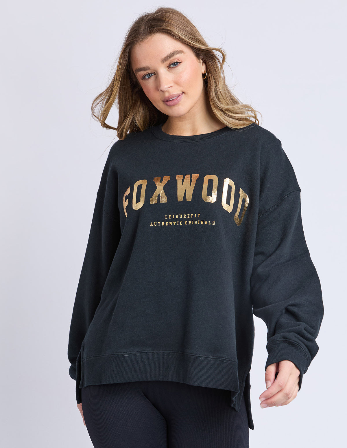 Foxwood Metallic Interval Crew - Black/Gold