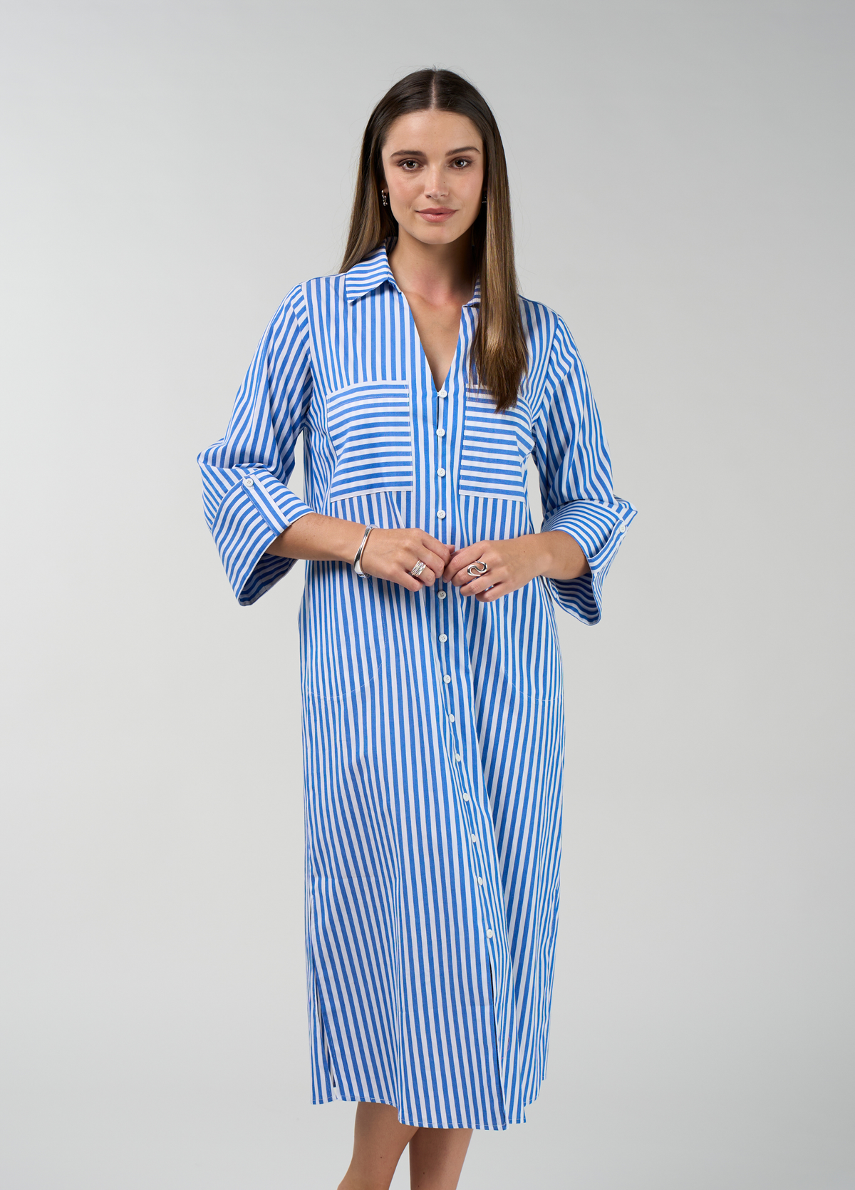 Madly Sweetly Connect Shirt Dress Cobalt