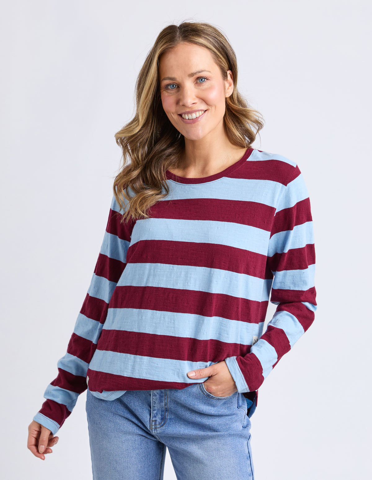Elm Spritz Stripe L/S Tee Plumb