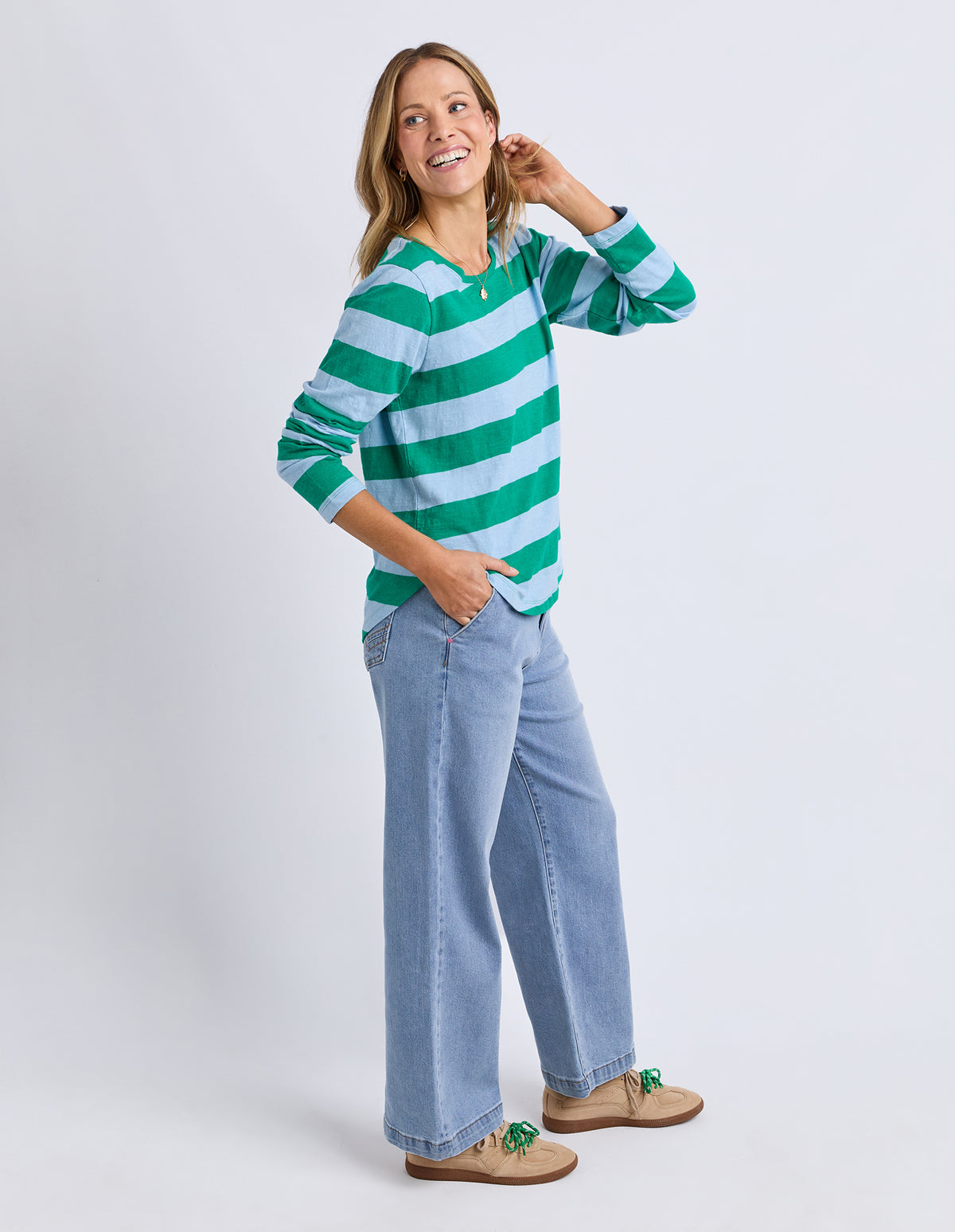 Elm Spritz Stripe L/S Tee Turquoise