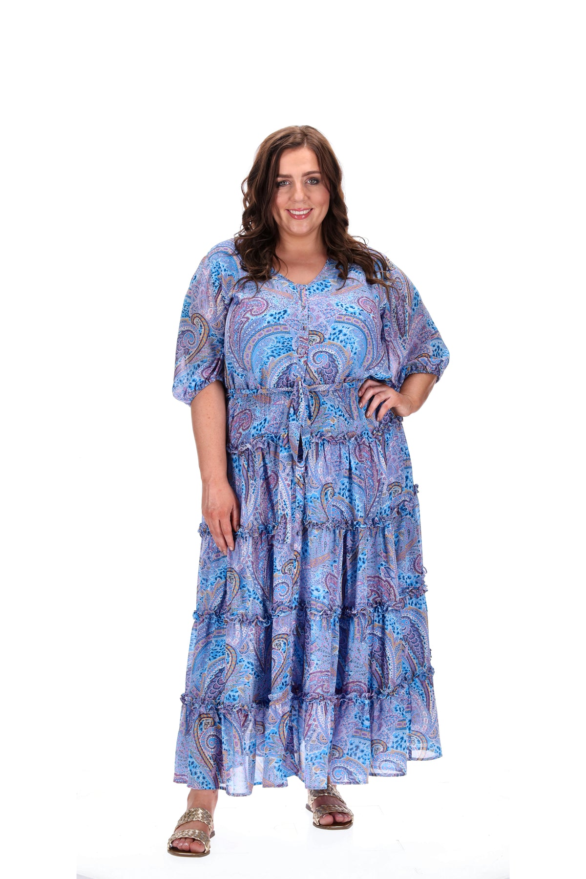 Stella Royal Aida Puff Sleeve Midi Dress Paisley