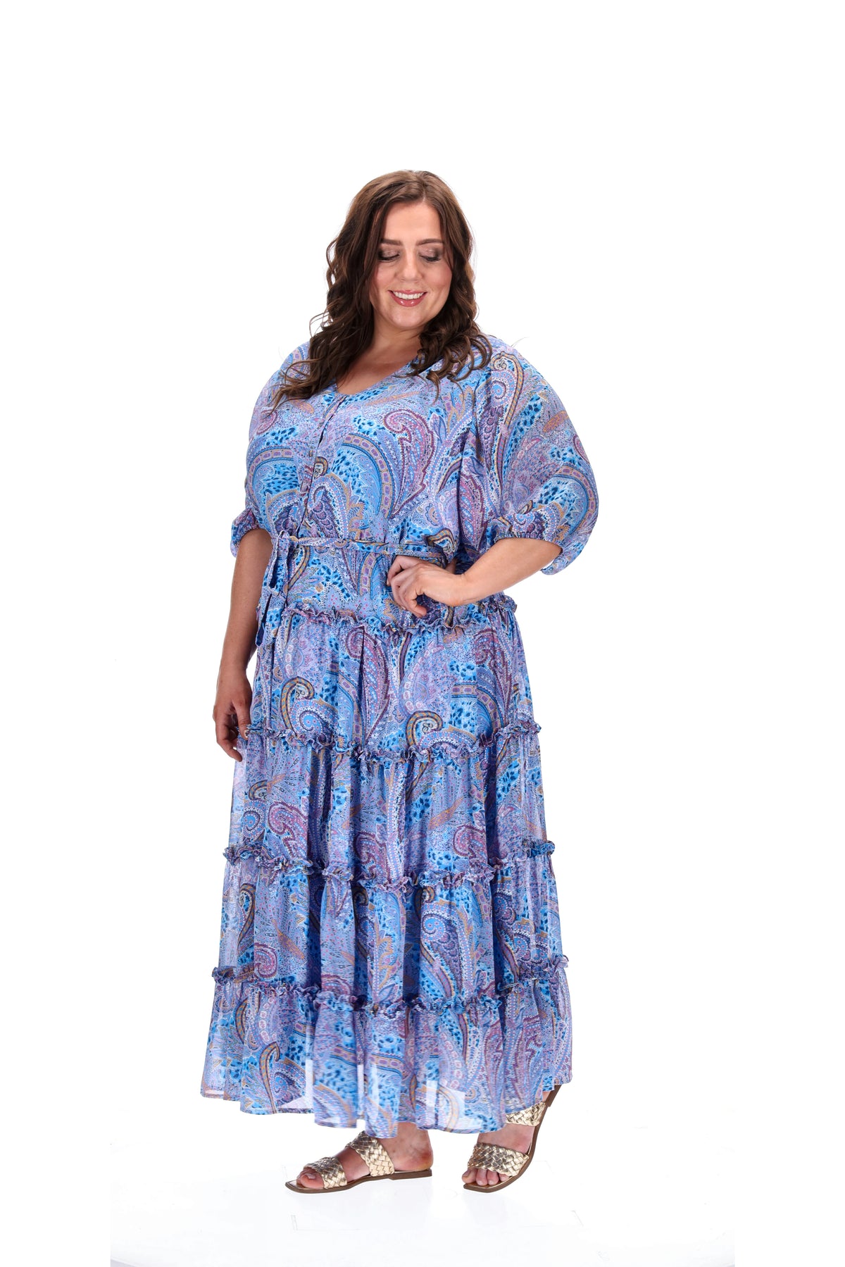 Stella Royal Aida Puff Sleeve Midi Dress Paisley