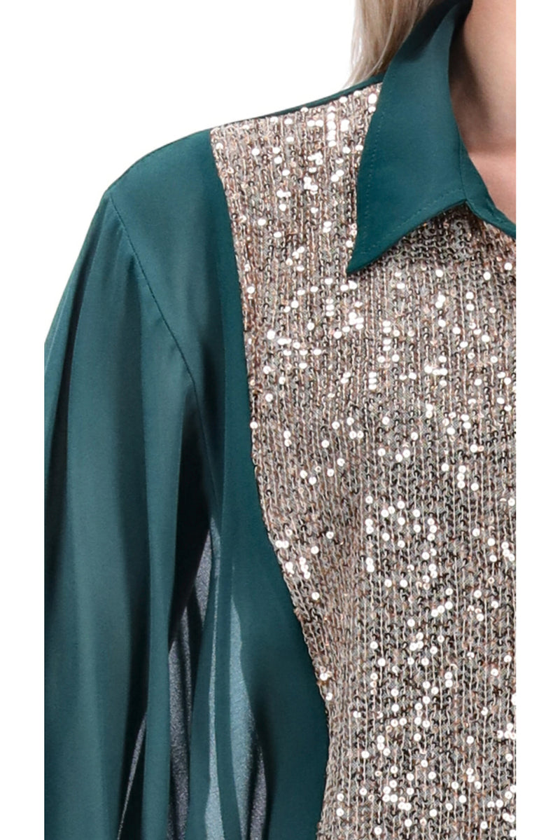 Augustine Lexi Sequin Shirt Emerald