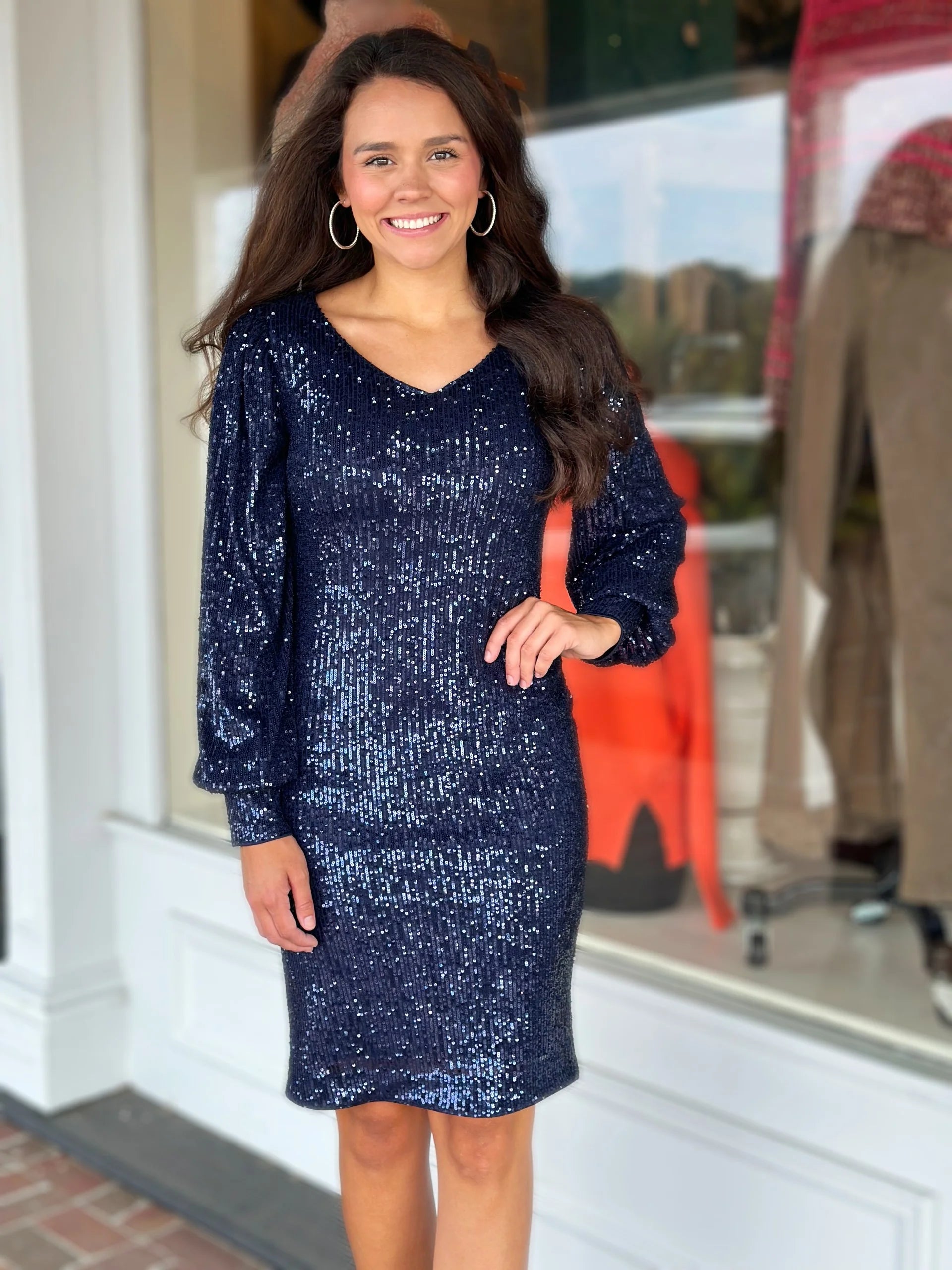 Frank Lyman Sequined Dress Navy ROSSELLINI SHINE