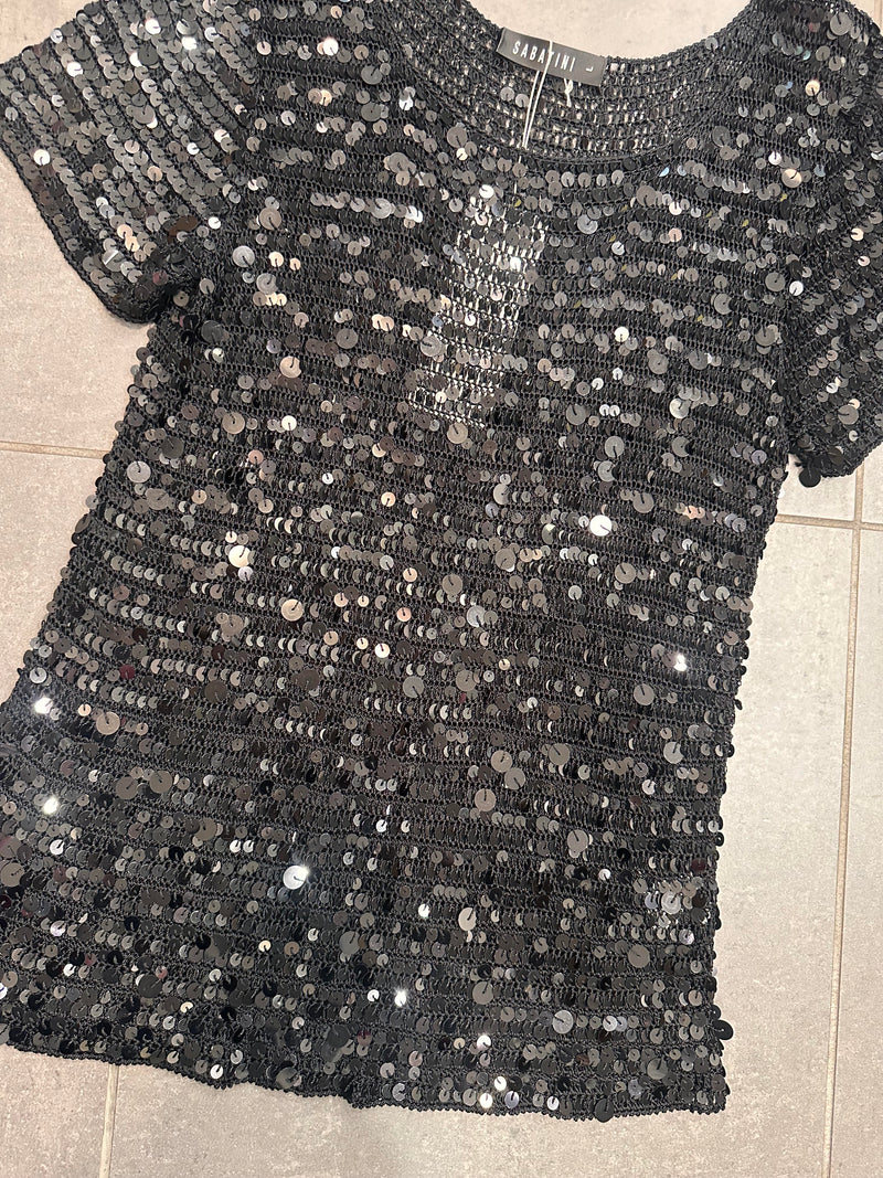 Sabitini Sequin Overlay Top - Black