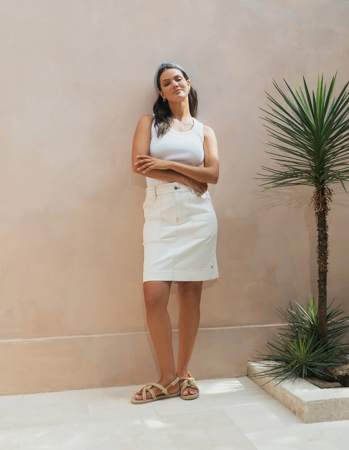 Elm Atlas Denim Skirt White