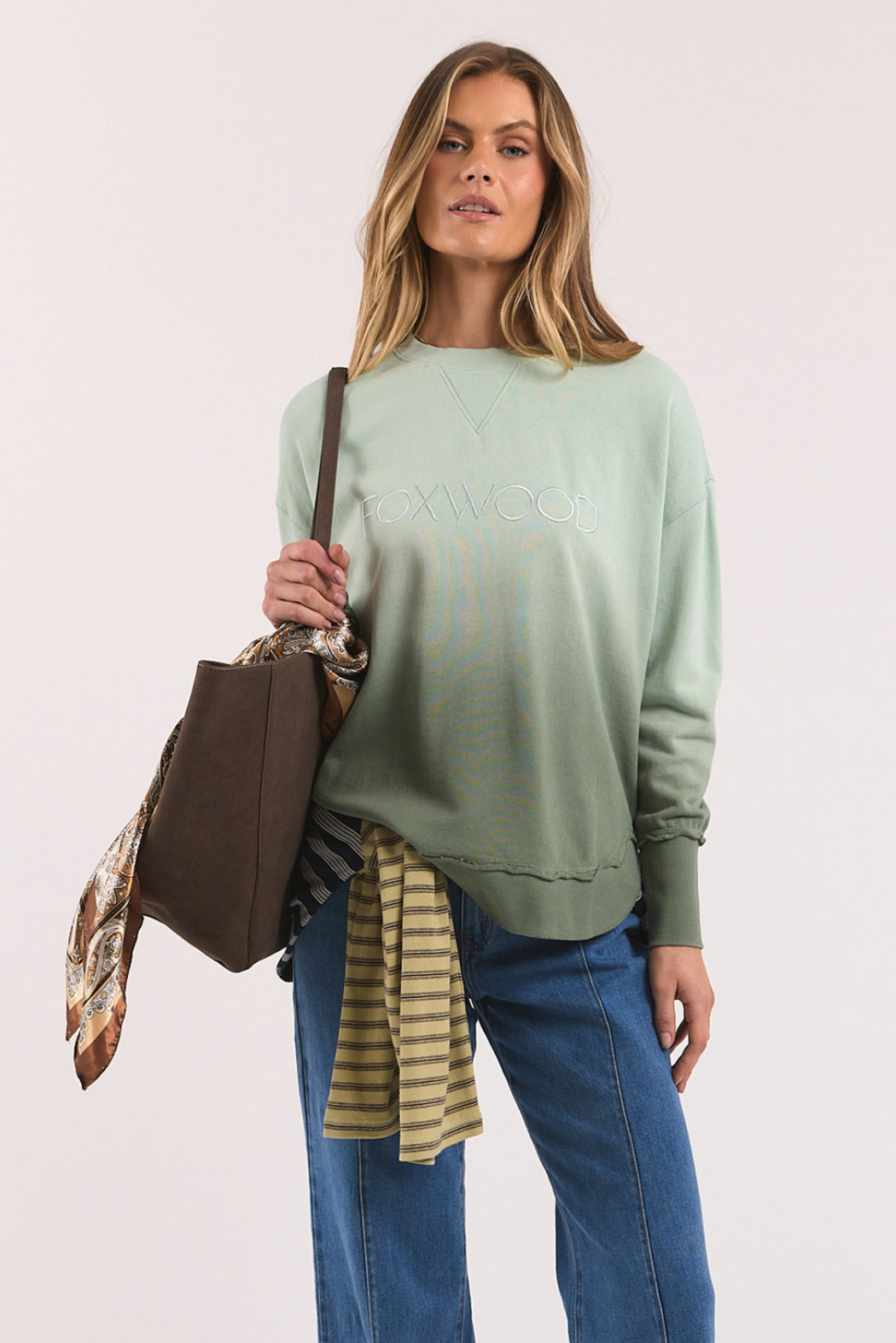 Foxwood Simplified Dip-Dye Crew Sage Ombre