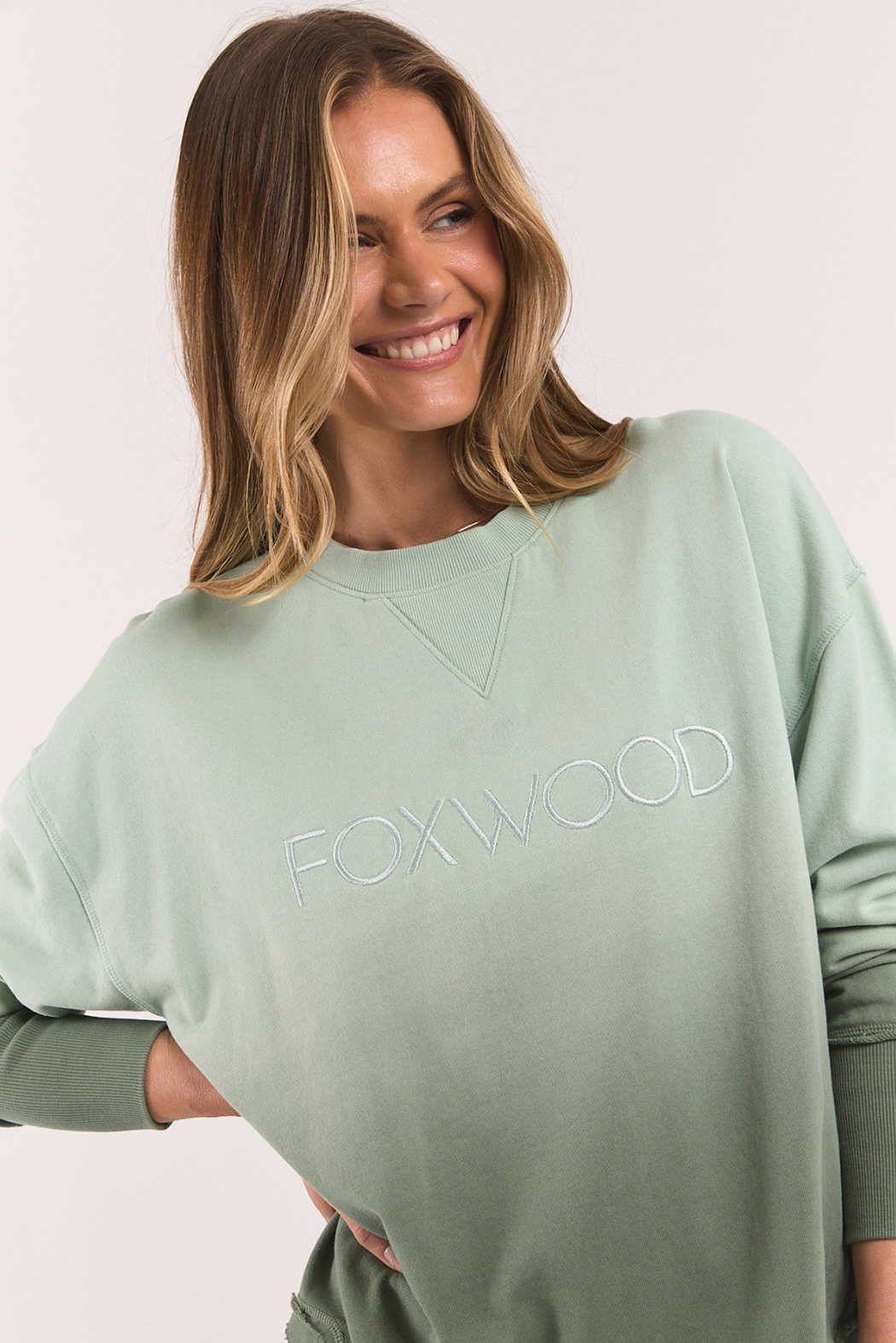Foxwood Simplified Dip-Dye Crew Sage Ombre