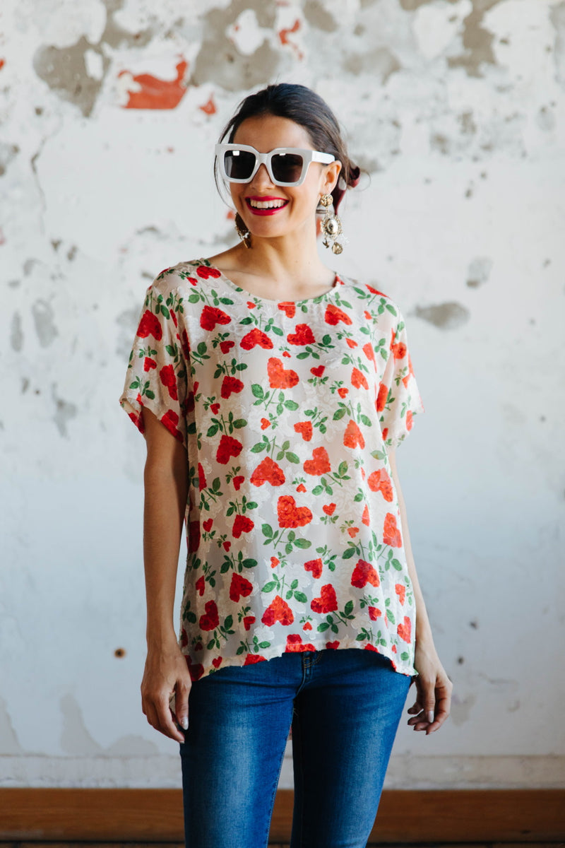 David Pond Perfect Tee - Ivory Red Rose