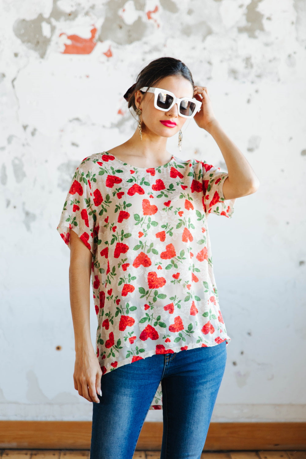 David Pond Perfect Tee - Ivory Red Rose