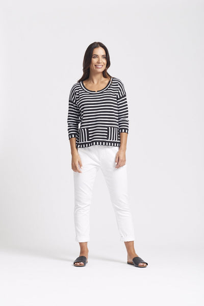 3/4 Sleeve Drop Shoulder Striped Jumper - Optimum