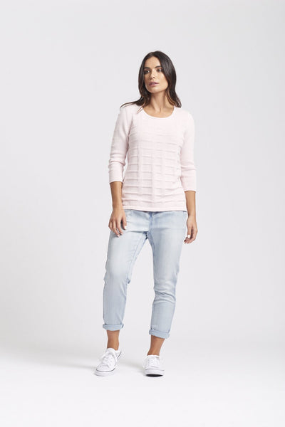 3/4 Sleeve Round Neck Mock Ribbon Sweater - Optimum