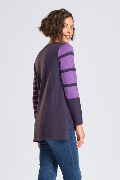 Optimum Striped Sleeve Round Neck Tunic - Violet