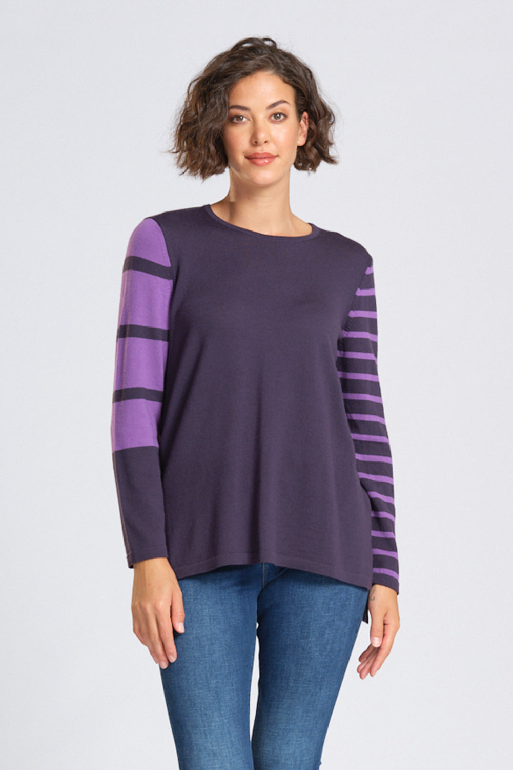 Optimum Striped Sleeve Round Neck Tunic - Violet