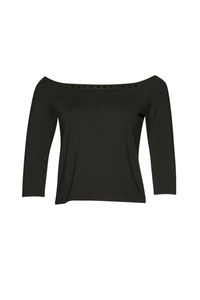Off Shoulder 3/4 Sleeve Top - Black - Paula Ryan