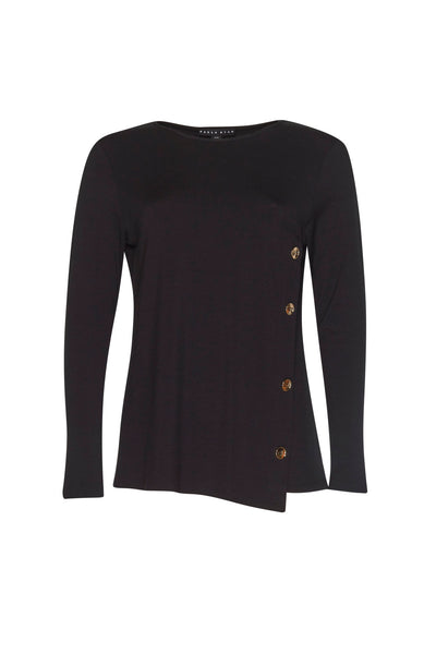 Asymetrical Side Button Top- 95% Merino 5% Lycra