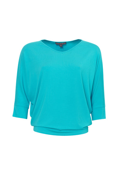 Paula Ryan Batwing Half Sleeve V Neck Top-Capri Blue