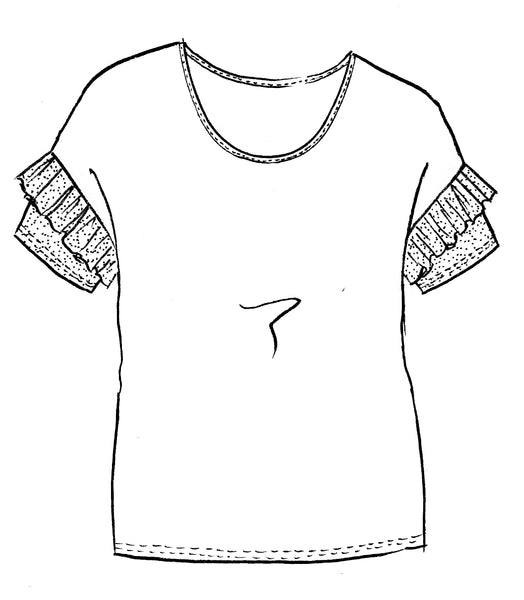 Paula Ryan Scoop Neck Ruffled Mesh Sleeve Top