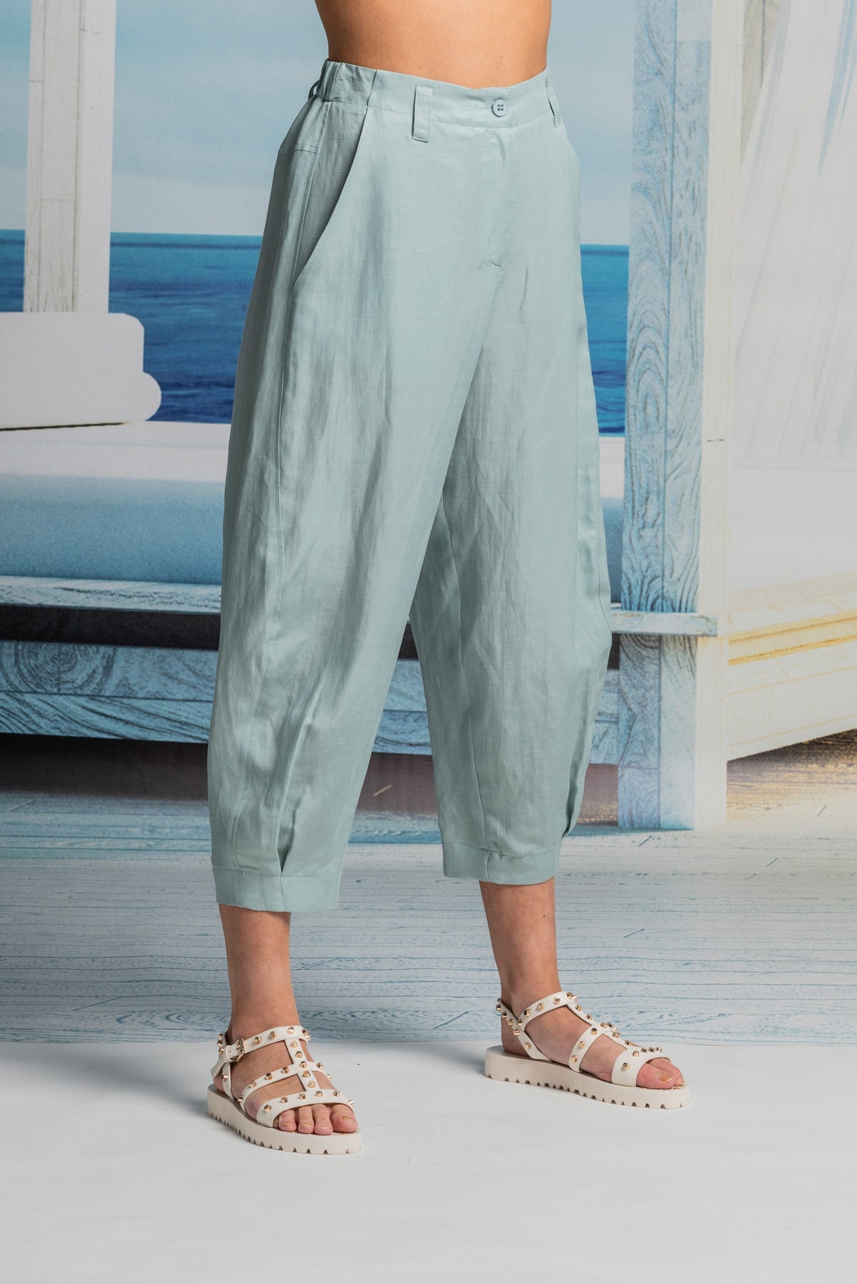 Paula Ryan Relaxed Cropped Bell Pant - Mint