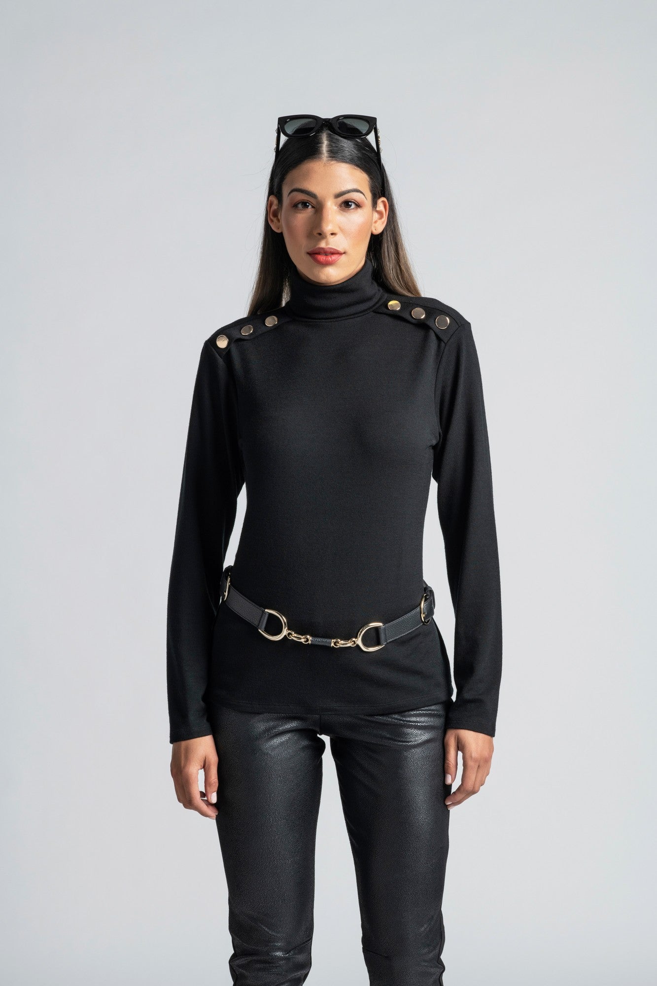 Turtleneck with gold buttons top