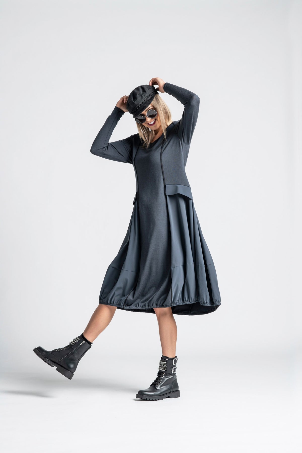 Paula Ryan Merino Panelled Bell Dress - Ironsand