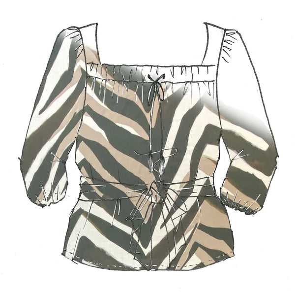 Paula Ryan Square Neck Blouson Sleeve Top - Maxi Zebra