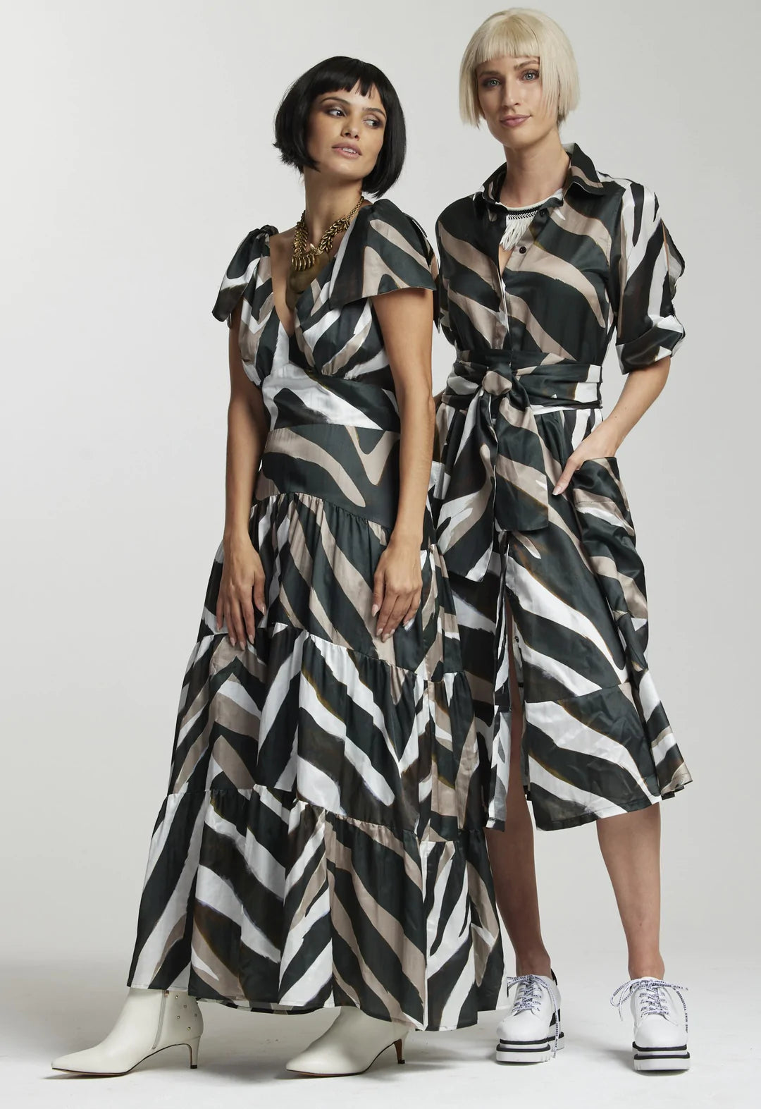 Paula Ryan Split Sleeve Shirtdress - Maxi Zebra