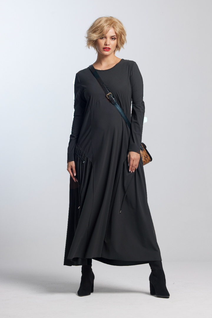 Paula Ryan Arched Front Long Sleeve Dress - Black