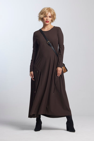 Paula Ryan Arched Front Long Sleeve Dress - Peppercorn