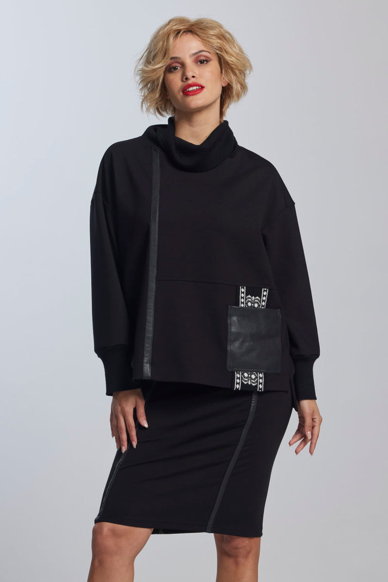 Paula Ryan Roma Merino And Leather Trim Sweater - Black
